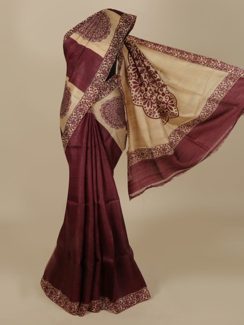 

Pothys Maroon Printed Jute Silk Saree