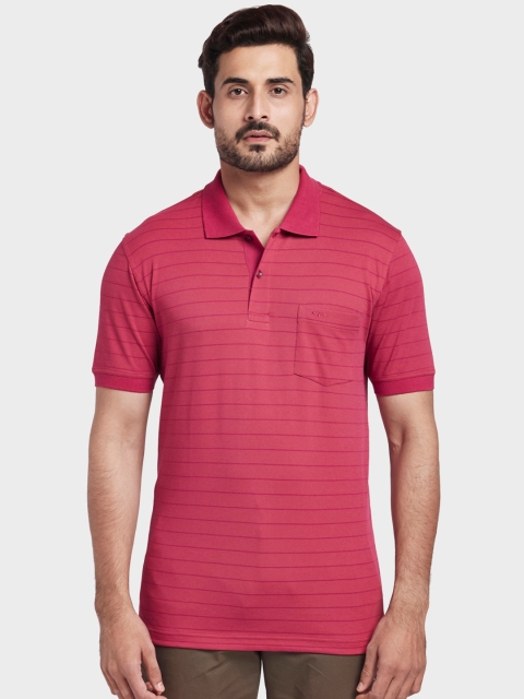

ColorPlus Men Pink Striped Polo Collar T-shirt