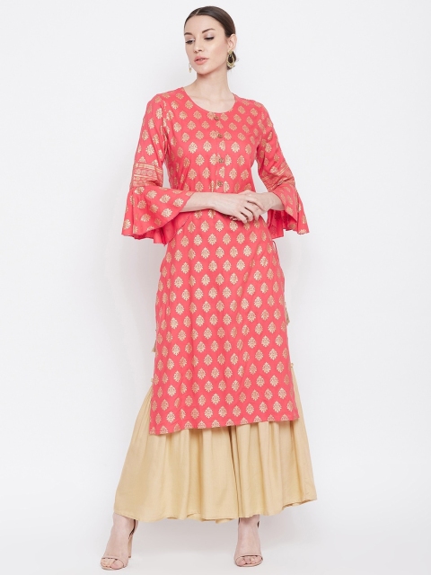 

Desi Rang Women Pink Printed Kurta with Sharara
