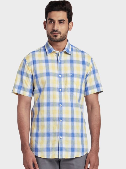 

ColorPlus Men Yellow & Blue Tailored Fit Checked Casual Shirt