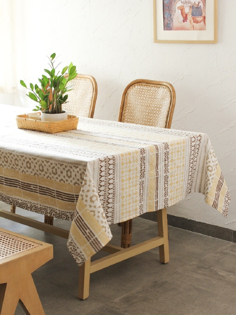 

House This Beige & White Printed Rectangular Cotton Table Cover