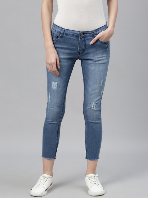 

ZHEIA Women Blue Skinny Fit Mid-Rise Low Distress Jeans