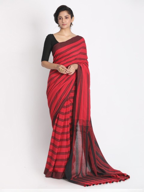 

Aryavart Red Striped Pure Cotton Saree
