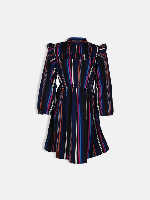 

Oxolloxo Girls Navy Blue & Pink Striped Fit and Flare Dress