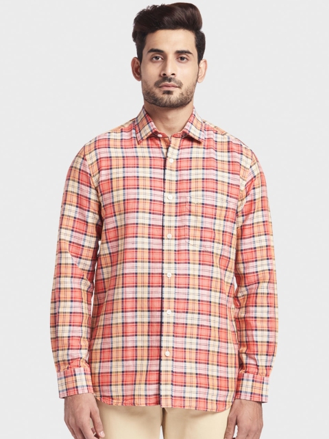 

ColorPlus Men Red & Yellow Tailored Fit Checked Casual Shirt