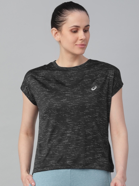 

ASICS Women Black Pattern SS Round Neck T-shirt