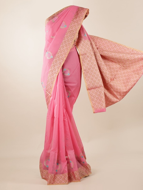 Pothys Pink Embroidered Cotton Blend Manipuri Saree
