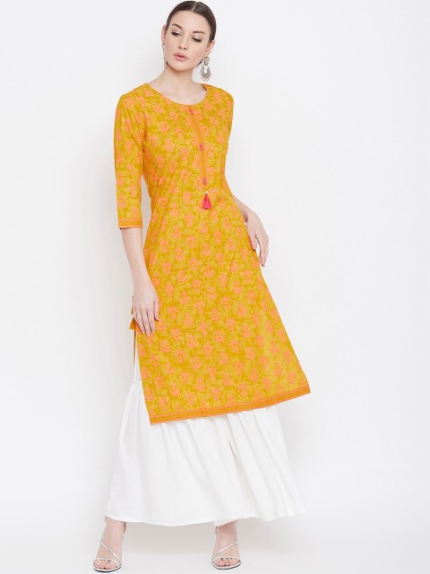 

Desi Rang Women Yellow & Off-White Woven Design Kurta with Skirt