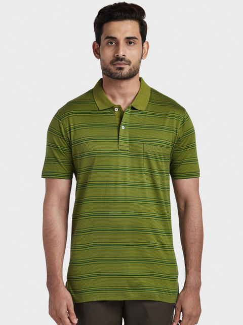 

ColorPlus Men Green Striped Polo Collar T-shirt
