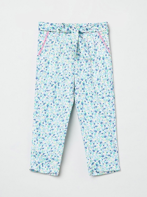 

max Girls Off-White & Blue Floral Printed Regular Trousers