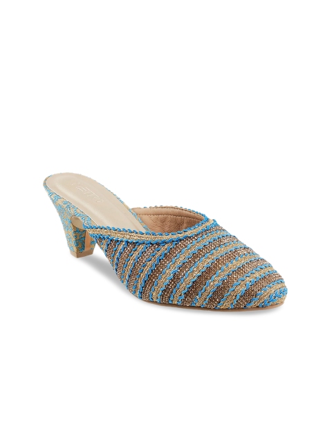 

Metro Women Blue Embellished Heeled Mules