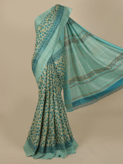 

Pothys Blue Floral Printed Tussar Silk Saree