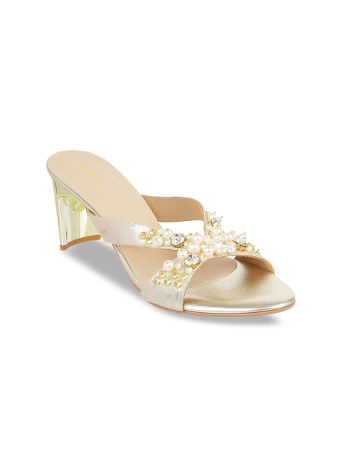

Metro Women Gold-Toned Embellished Block Heels