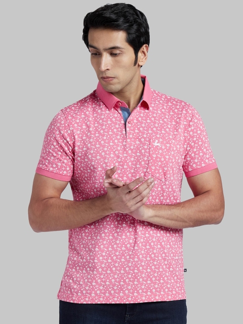 

Parx Men Red Self Design Mandarin Collar T-shirt