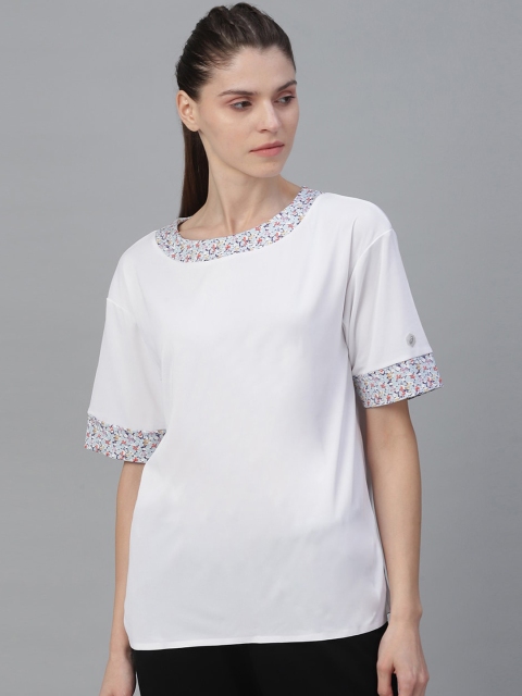 

ASICS Women White Solid Round Neck T-shirt