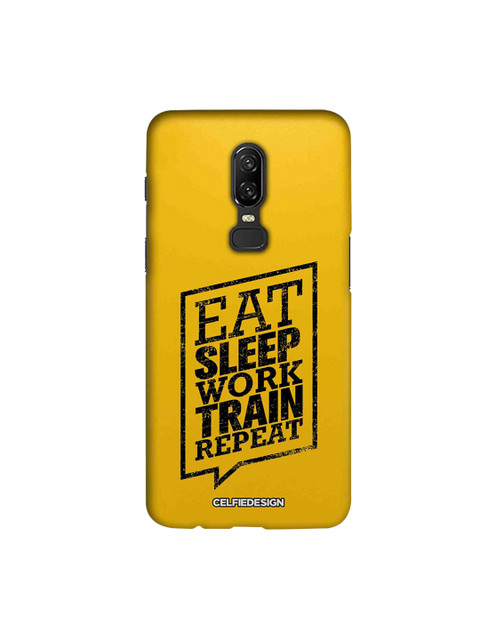 

CelfieDesign Yellow & Black Eat Sleep Signature Quirky Sustainable OnePlus 6 Back Cover