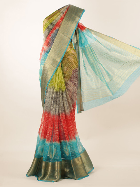 

Pothys Multicoloured Colourblocked Supernet Saree, Multi