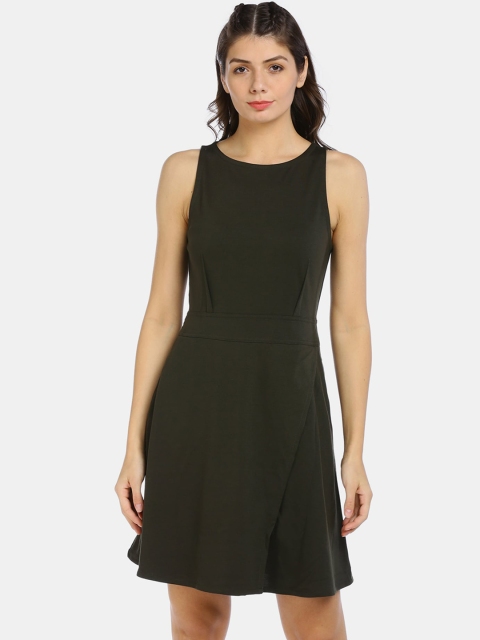 

GAP Women Olive Green Solid Fit and Flare Dress