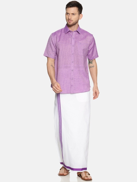 

RAMRAJ COTTON Men Purple Solid Shirt with Dhoti