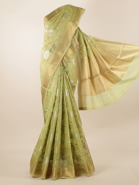 

Pothys Green & Gold-Toned Supernet Woven Design Saree