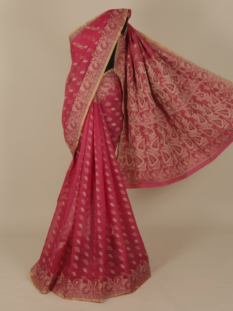 

Pothys Magenta Floral Print Cotton Blend Saree