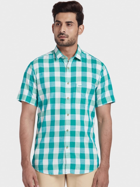 

ColorPlus Men Green Tailored Fit Checked Casual Shirt