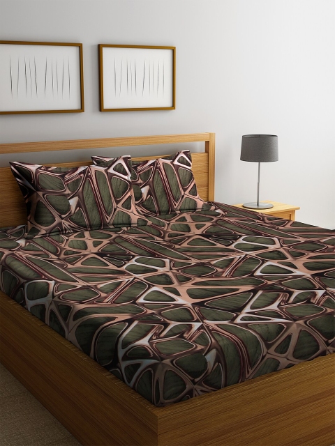 

NEUDIS Green & Brown Printed 180 TC Cotton 1 King Bedsheet With 2 Pillow Covers
