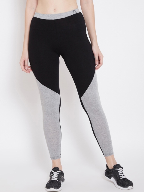 

ALIZA Women Black & Grey Colourblocked Leggings