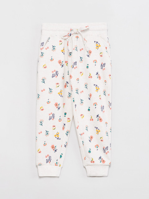 

max Girls White & Pink Regular Fit Printed Joggers