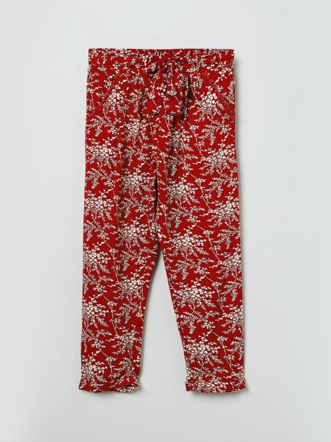 

max Girls Red & Off-White Floral Printed Regular Trousers