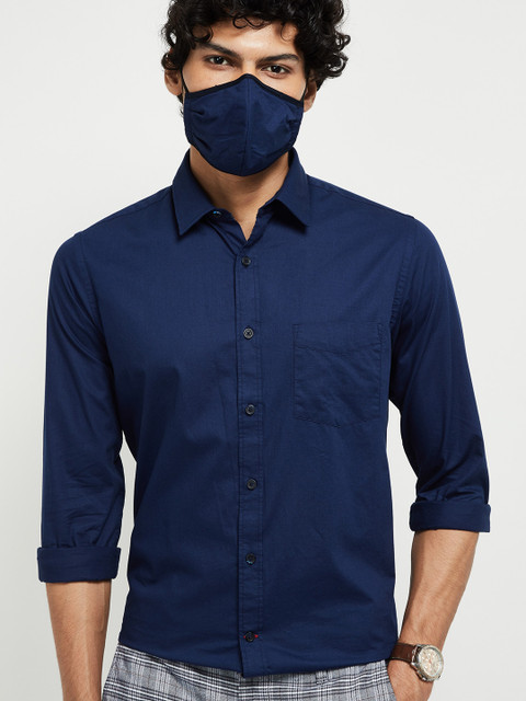 

max Men Blue Slim Fit Solid Casual Shirt