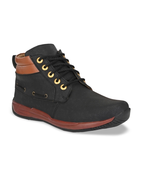 

BUCIK Men Black & Brown Colourblocked Synthetic Mid-Top Flat Boots
