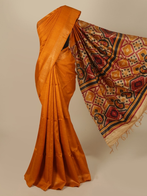 

Pothys Mustard Solid Jute Silk Saree