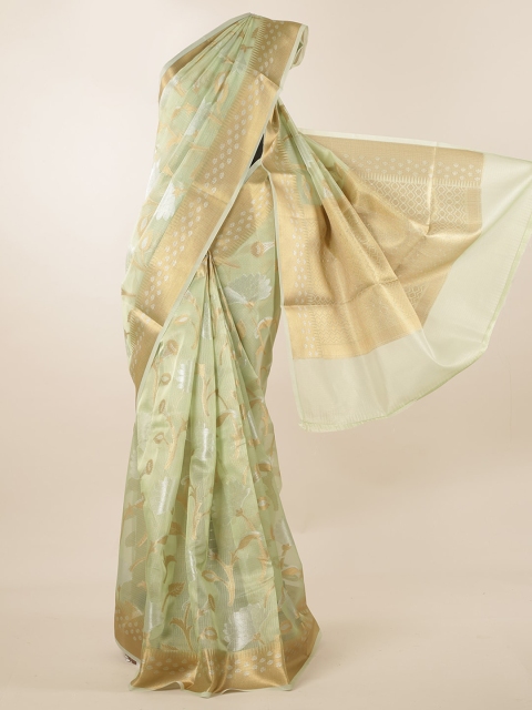 

Pothys Green & Beige Supernet Woven Design Saree