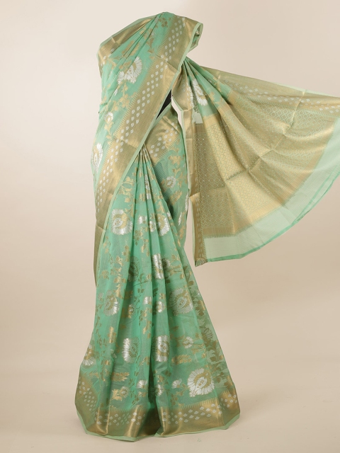 

Pothys Green & Gold-Coloured Supernet Woven Design Saree