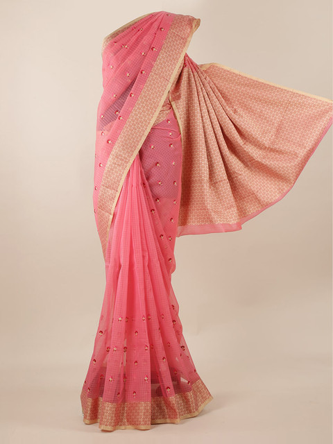 

Pothys Pink & Gold-Toned Cotton Blend Woven Design Saree