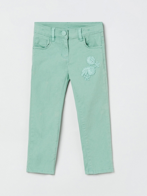 

max Girls Green Regular Fit Embroidered Regular Trousers