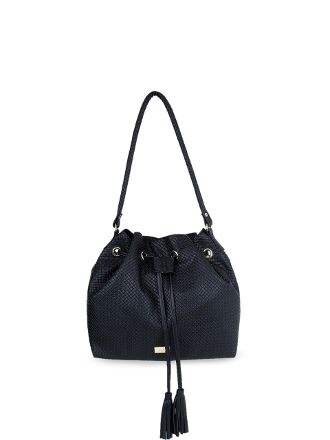 

yelloe Black Textured Hobo Bag