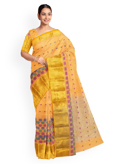 

KLM Fashion Mall Yellow Printed Silk Blend Saree