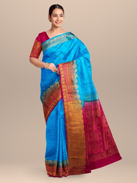 

KLM Fashion Mall Blue Printed Linen Blend Saree