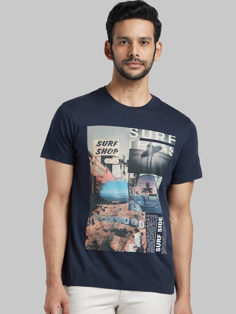 

Parx Men Blue Printed Round Neck T-shirt