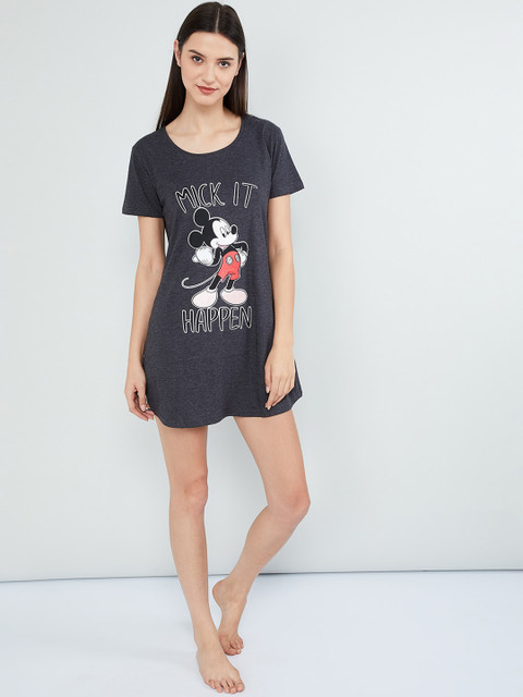 

max Women Grey & White Mickey Mouse Printed Sleep Shirt