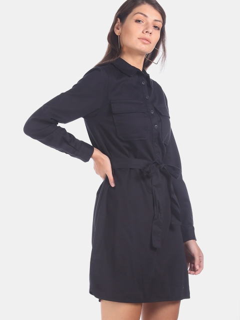 

GAP Women Black Shirt Collar Solid Dress
