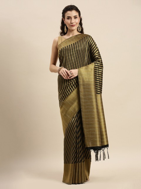

Soch Black & Gold-Toned Silk Blend Striped Saree