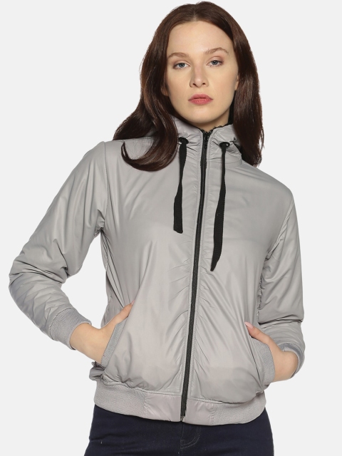

Campus Sutra Women Grey Solid Windcheater Bomber