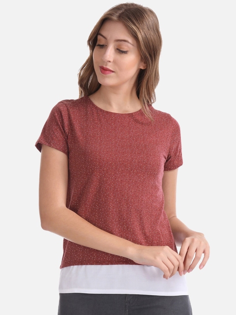 

Cherokee Women Rust Red Printed Top