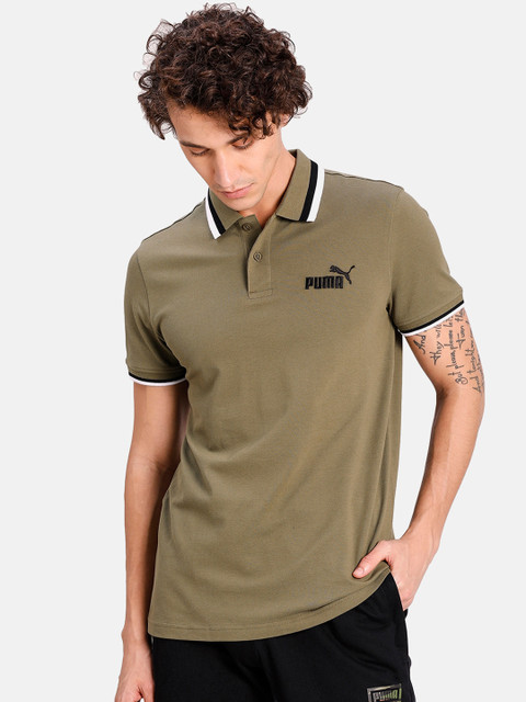 

Puma Men Olive Green Solid Polo Collar T-shirt