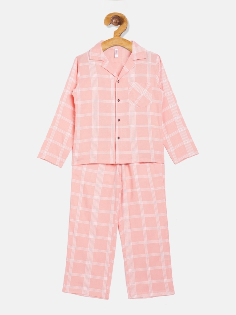 

Stylo Bug Unisex Kids Peach-Coloured & White Checked Night suit