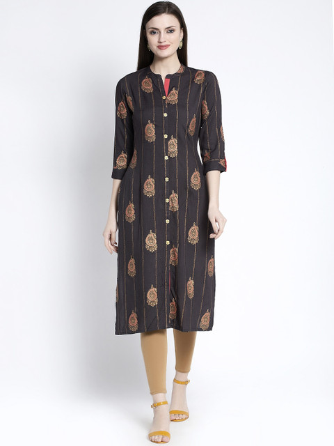 

ANAISA Women Brown & Brown Printed Straight Kurta