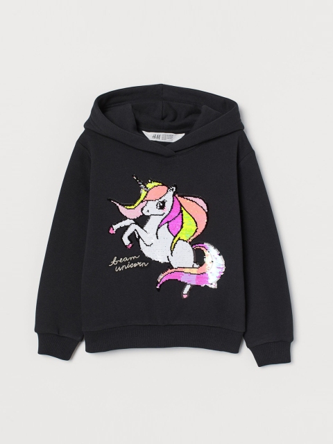 

H&M Girls Back Motif-Detail Hoodie, Black